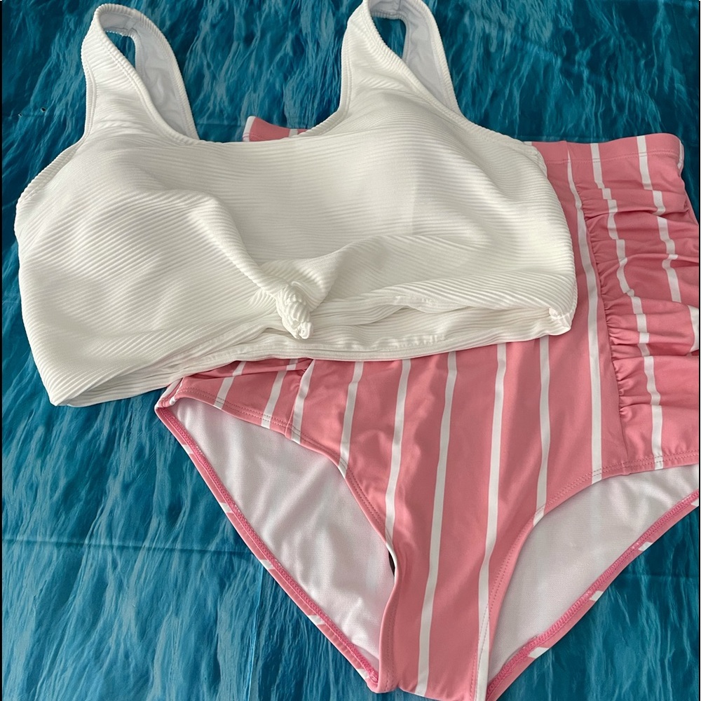 Striped Pink High Waisted Bottoms w/White Top